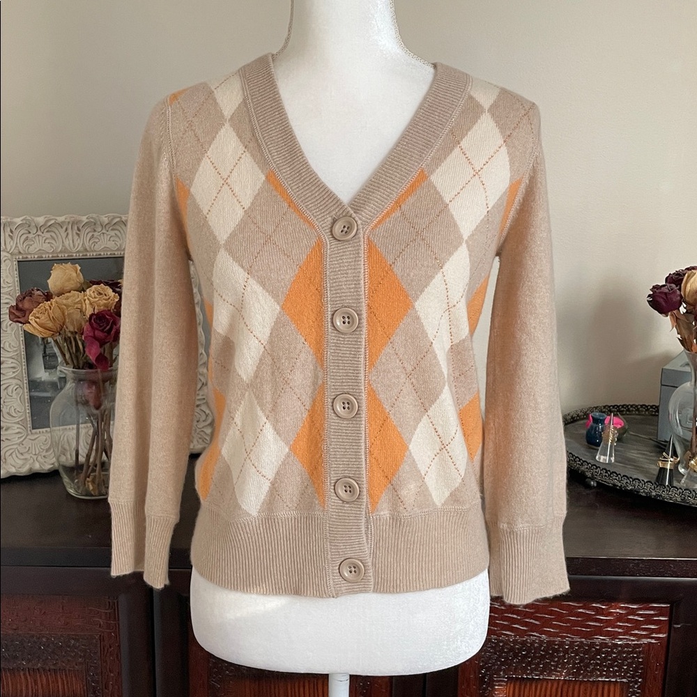 GENERRA Argyle Cashmere Cardigan Sweater size Large‎